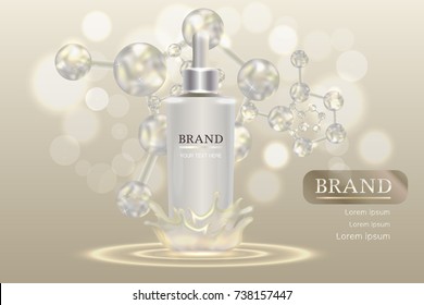 Cosmetic container with advertising background ready to use, hyaluronic acid luxury skin care ad. Illustration vector.