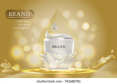 Cosmetic container with advertising background ready to use, luxury skin care ad. Illustration vector.