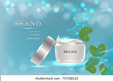 Cosmetic container with advertising background ready to use, luxury skin care ad. Illustration vector.