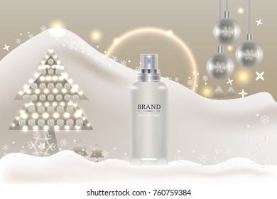 cosmetic container with advertising background ready to use, holiday concept skin care ad design. Illustration vector.