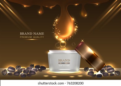 Cosmetic container with advertising background ready to use, luxury skin care ad. Illustration vector.