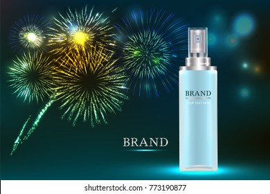 Cosmetic container with advertising background ready to use, holiday concept skincare ad. Illustration vector.
