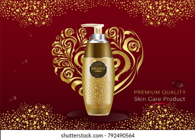 cosmetic container with advertising background ready to use, valentines concept skincare ad. Illustration vector.