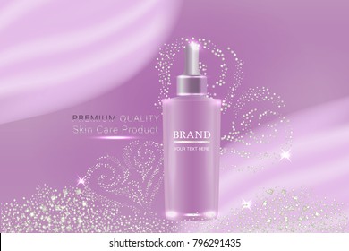 cosmetic container with advertising background ready to use, valentines concept skincare ad. illustration vector.