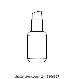 Cosmetic container bottle vector contour outline linear icon isolated on white background.