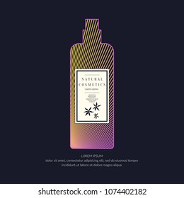 Cosmetic container with dynamic lines. Bright modern poster for the advertising and sale of care products for skin. Vector banner.