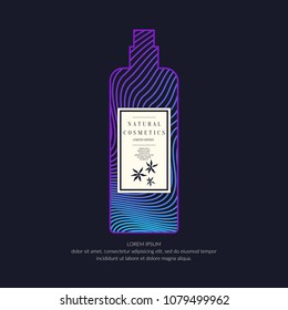 Cosmetic container with dynamic lines and waves. Bright modern poster for the advertising and sale of care products for skin. Vector banner.