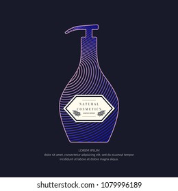 Cosmetic container with dynamic lines and waves. Bright modern poster for the advertising and sale of care products for skin. Vector banner.