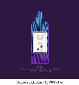 Cosmetic container with dynamic lines and waves. Bright modern poster for the advertising and sale of care products for skin. Vector banner.