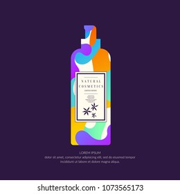 Cosmetic container with dynamic splashes. Bright modern poster for the advertising and sale of care products for skin. Vector banner.