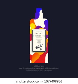 Cosmetic container with dynamic splashes. Bright modern poster for the advertising and sale of care products for skin. Vector banner.