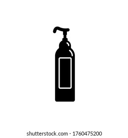 Cosmetic container in the form of plastic bottle with spray head. Illustration design in the form of silhouette with thin white lines. Isolated icon in flat style on white background. Vector.
