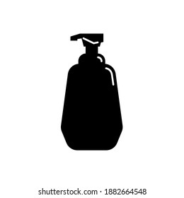 Contenedor cosmético en forma de frasco de plástico con dispensador. Diseño de ilustración en forma de silueta con líneas blancas finas. Icono aislado en estilo plano sobre fondo blanco. Vector.