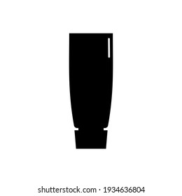 Cosmetic container in the form of plastic bottle. Oil, lotion, body care hygiene. Illustration design in the form of silhouette with thin white lines. Vector isolated icon in flat style on background
