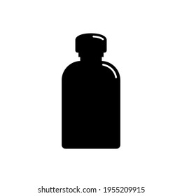 Cosmetic container in the form of plastic bottle. Oil, lotion, body care hygiene. Illustration design in the form of silhouette with thin white lines.  Vector isolated icon in flat style on background