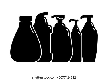 Kosmetischer Behälter. Kosmetisches Glas-Produkt aus Kunststoff. Öl, Maske, Sahne. Illustration Design in Form von schwarzer Silhouette mit dünnen weißen Linien. Einzeln Symbol im flachen Stil auf weißem Hintergrund.
