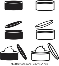 Cosmetic container icon set, Cream container, Skincare product symbol set.