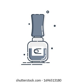 Cosmetic container nail polish. Female fashion product. Plastic or glass bottle label design. Fashion and style. Closeup on white backdrop. Isolated object. Illustration isolated white background.
