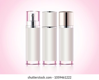 Cosmetic container product, three spray bottles for design uses in 3d illustration