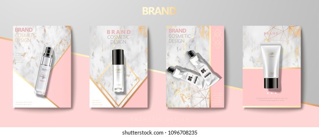 Cosmetic Container Set On Marble Stone Geometry Brochure In 3d Illustration