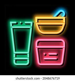 Cosmetic Container Tube neon light sign vector. Glowing bright icon Cosmetic Container Tube sign. transparent symbol illustration