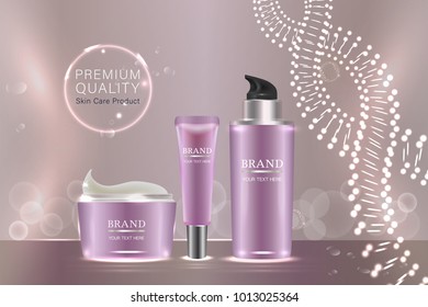 Cosmetic containers with advertising background ready to use, luxury skin care ad. illustration vector.