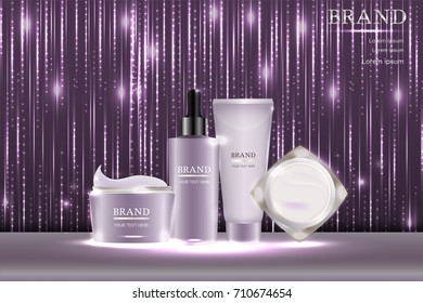 Cosmetic containers with advertising background ready to use, luxury skin care ad design. Illustration vector