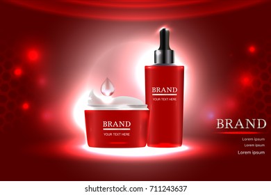 Cosmetic containers with advertising background ready to use, luxury skin care ad design. Illustration vector