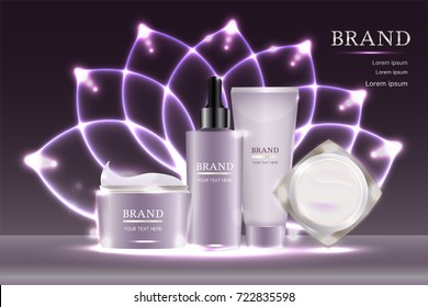 Cosmetic containers with advertising background ready to use, luxury skin care ad design. Illustration vector