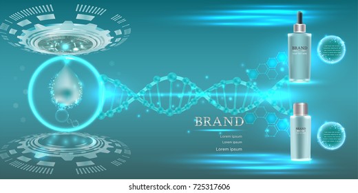 Cosmetic containers with advertising background ready to use, technology concept skin care ad. Illustration vector
