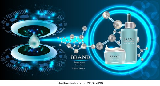 Cosmetic containers with advertising background ready to use, technology concept skin care ad. Illustration vector