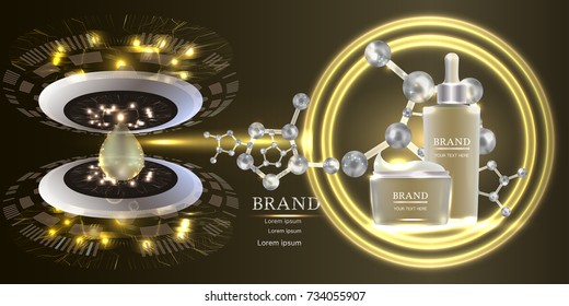 Cosmetic containers with advertising background ready to use, technology concept skin care ad. Illustration vector