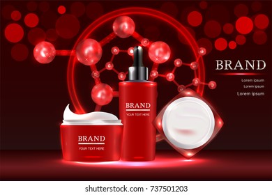 Cosmetic containers with advertising background ready to use. Luxury skin care ad. Illustration vector.