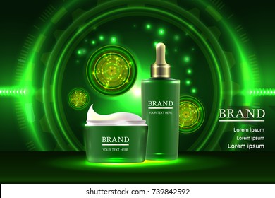 Cosmetic containers with advertising background ready to use, luxury skin care ad. Illustration vector