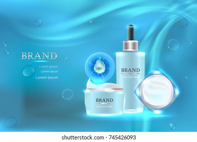 Cosmetic containers with advertising background ready to use, luxury skin care ad. Illustration vector.