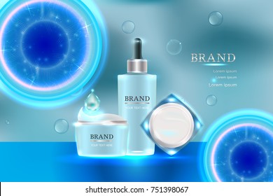 Cosmetic containers with advertising background ready to use, luxury skin care ad. Illustration vector.	