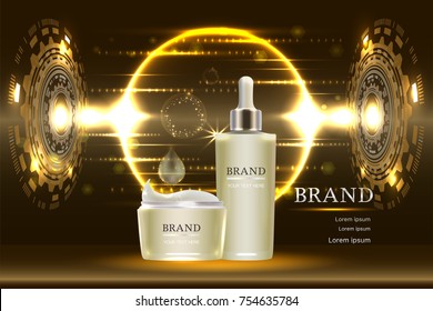 Cosmetic containers with advertising background ready to use, luxury skin care ad design. Illustration vector.