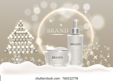 cosmetic containers with advertising background ready to use, holiday concept skin care ad design. Illustration vector.
