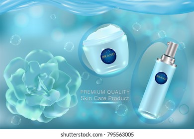 Cosmetic containers with advertising background ready to use, luxury skin care ad. illustration vector.