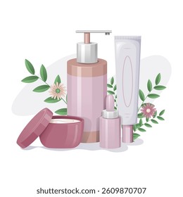 Cosmetic containers and bottles compositions with floral background