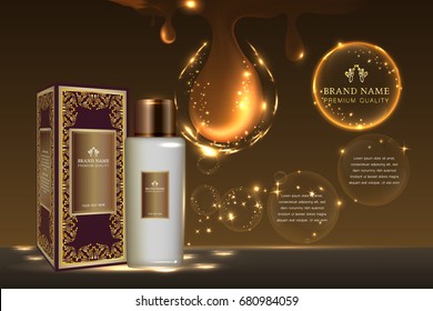 Cosmetic containers and mockup box with advertising background ready to use, luxury skin care ad. Illustration vector