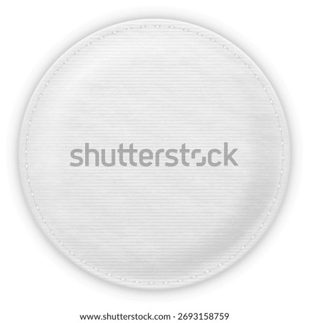 Cosmetic cotton pad disk. White round pad with embossed line pattern on the surface texture. Soft protection and comfort skin care. Vector realistic illustration isolated. Sponge disc mockup template