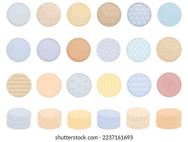 Cosmetic cotton pads icons set cartoon vector. Face material. Cotton makeup