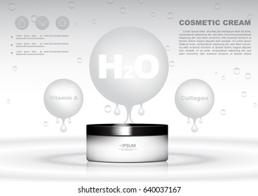 Cosmetic cream with 3 bubbles background vector cosmetic template