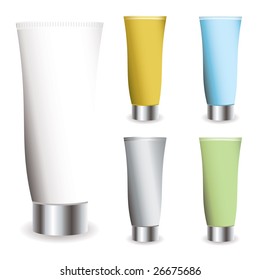 Cosmetic cream collection in different colred tubes with shadows