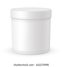 Cosmetic Cream, Gel Or Powder, Light Gray, White, Jar Can Cap Bottle With Label. Blank On White Background Isolated. Ready For Your Design. Product Packing Vector EPS10 