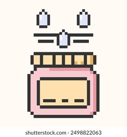 Cosmetic cream icon pixel art.Dermatology, facial, lotion, balm beauty sign.Closed with cream drops and moisturizing symbol.Vector illustration EPS 10