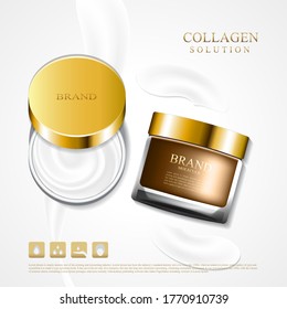 Cosmetic cream jar with a gentle cream collagen illustration