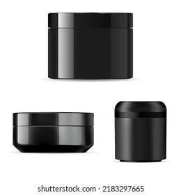 Cosmetic cream jar. Plastic face cream container mockup. Glossy body butter bottle template, front design. Premium men cosmetic, wax, skin moisturizer can blank for advertizing