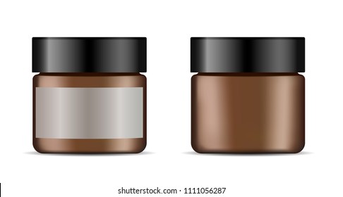 Cosmetic Cream Jar Set. Round Containers With Lid. Vector Illustration Mockup With And Without Label.